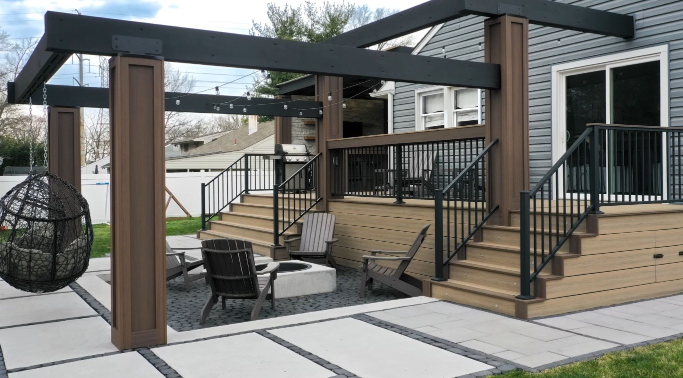 Custom multi-level deck with pergola installation in Irondequoit, NY